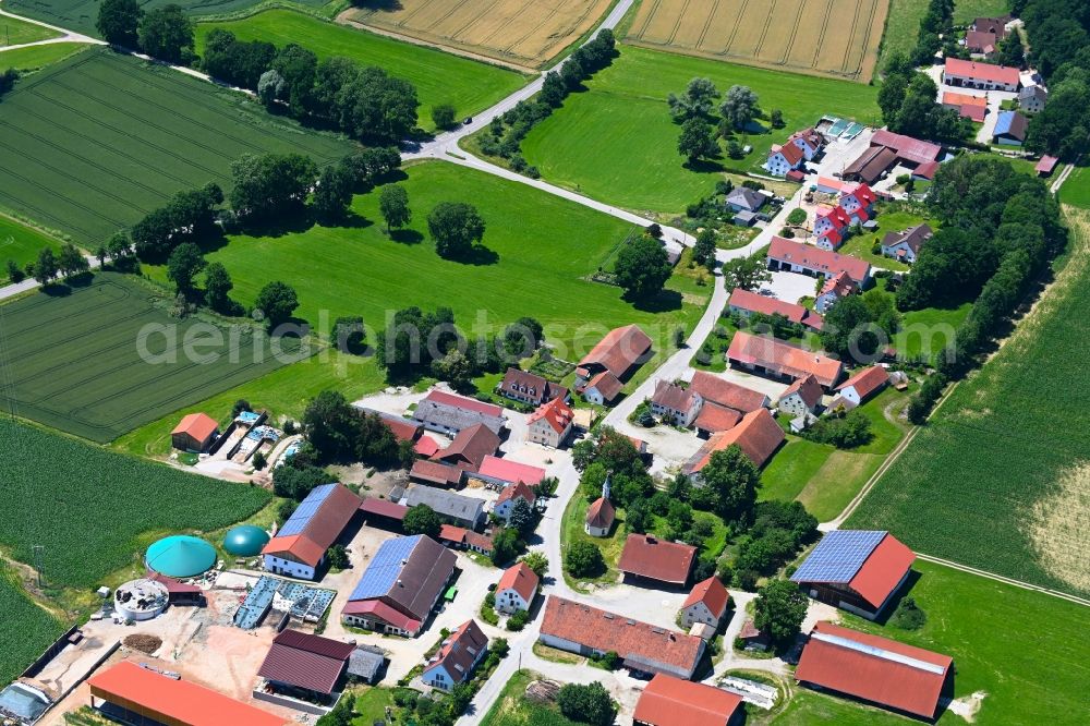 Aerial photograph Sulzrain - Agricultural land and field boundaries surround the settlement area of the village in Sulzrain in the state Bavaria, Germany