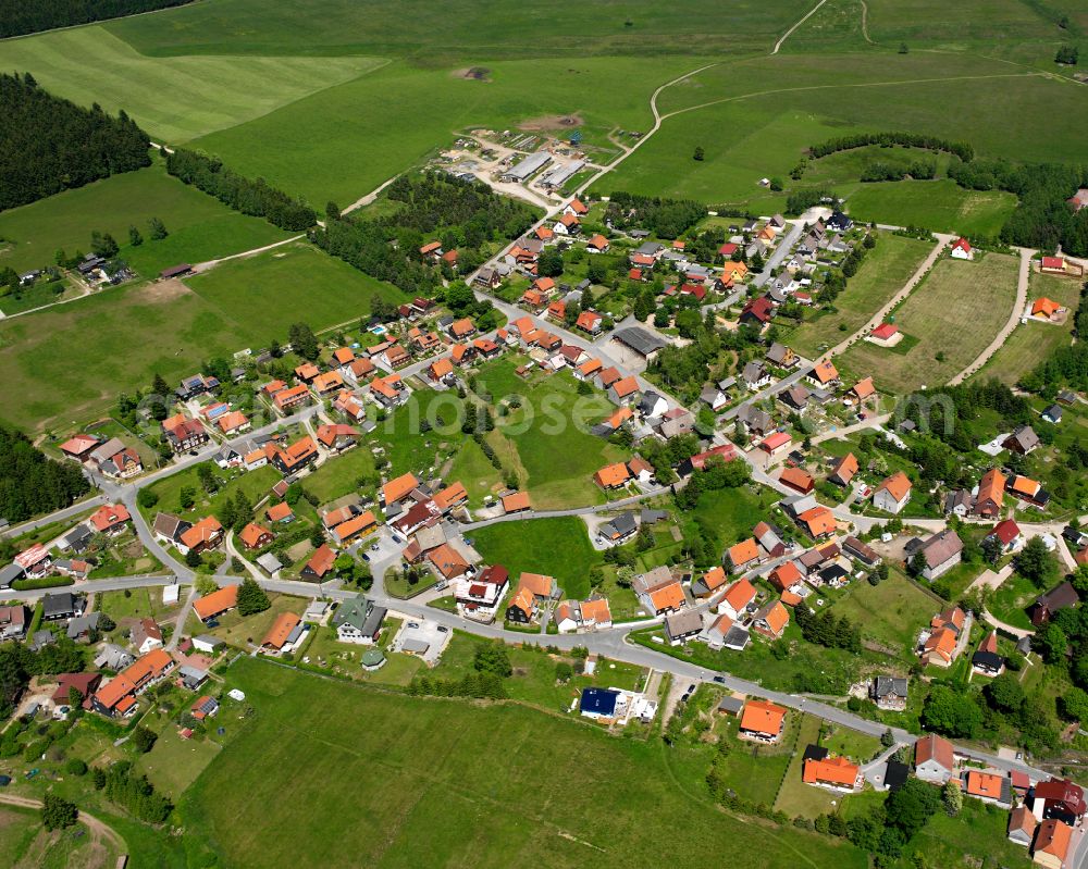 Aerial photograph Tanne - Agricultural land and field boundaries surround the settlement area of the village in Tanne in the state Saxony-Anhalt, Germany