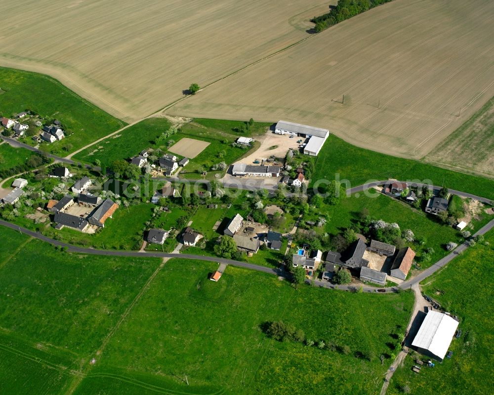 Aerial photograph Tanneberg - Agricultural land and field boundaries surround the settlement area of the village in Tanneberg in the state Saxony, Germany