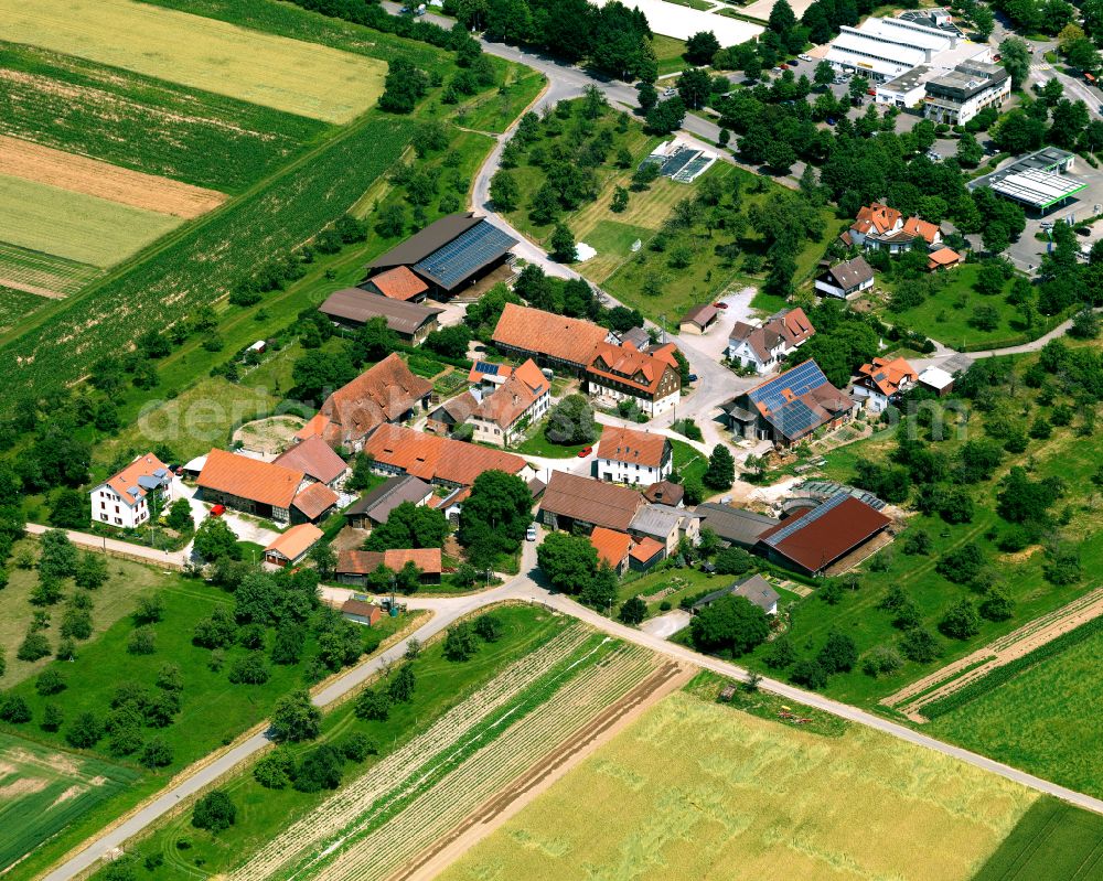 Aerial image Tübingen - Agricultural land and field boundaries surround the settlement area of the village in Tübingen in the state Baden-Wuerttemberg, Germany