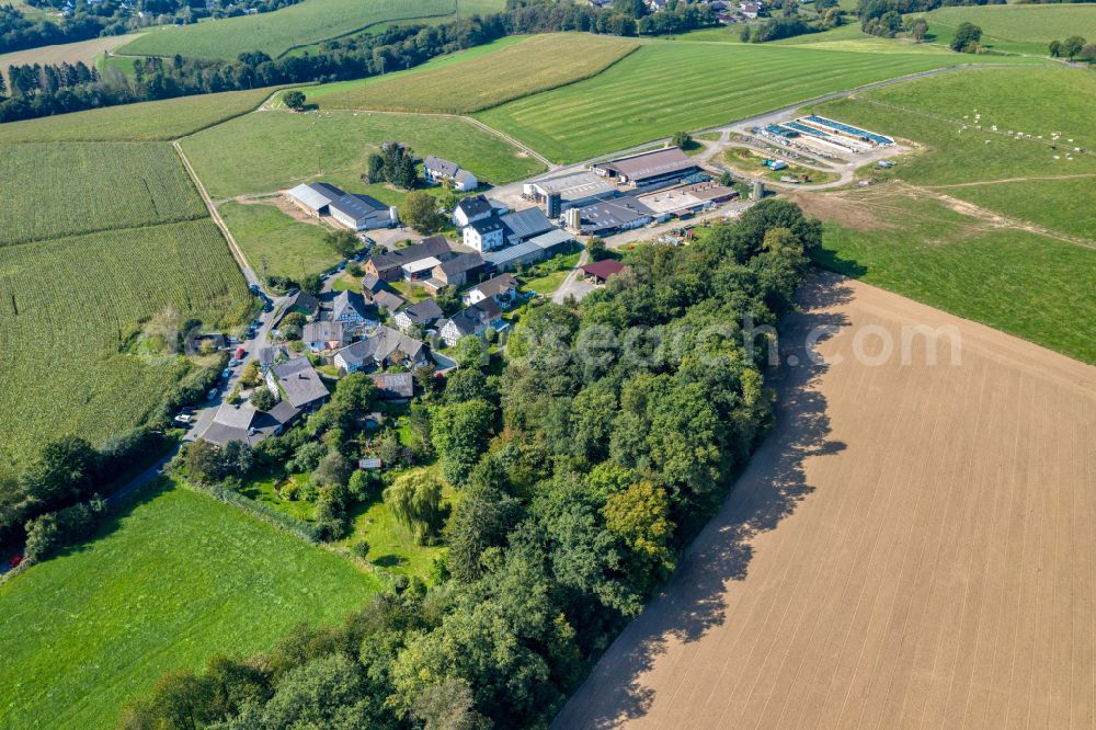 Aerial image Tüchenbonnen - Agricultural land and field boundaries surround the settlement area of the village in Tuechenbonnen in the state North Rhine-Westphalia, Germany