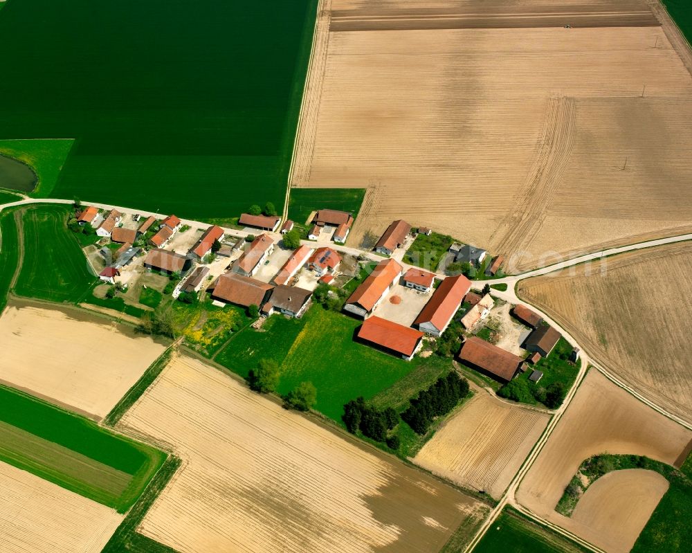 Aerial photograph Thal - Agricultural land and field boundaries surround the settlement area of the village in Thal in the state Bavaria, Germany