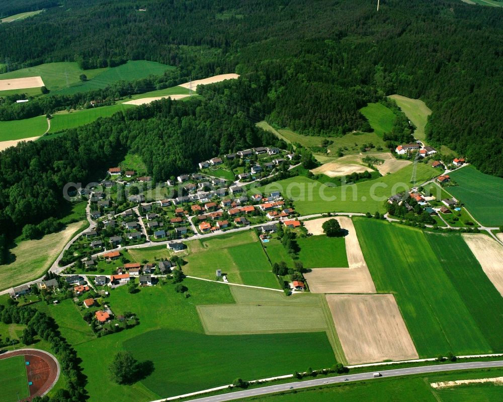 Aerial image Thalham - Agricultural land and field boundaries surround the settlement area of the village in Thalham in the state Bavaria, Germany