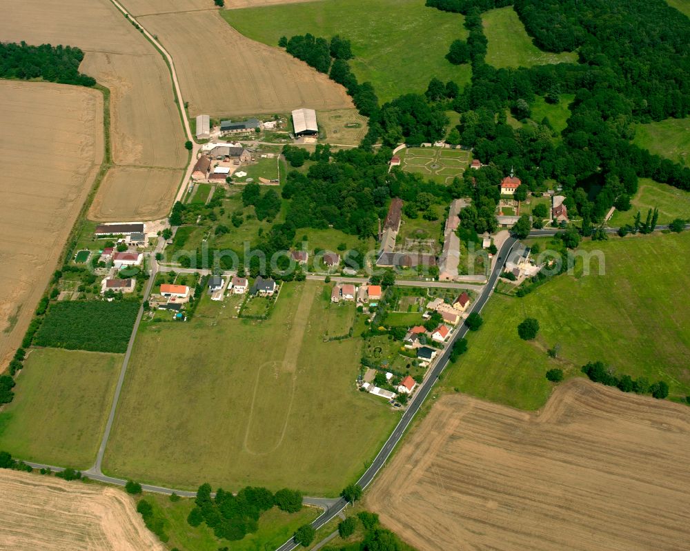 Tiefenau from the bird's eye view: Agricultural land and field boundaries surround the settlement area of the village in Tiefenau in the state Saxony, Germany