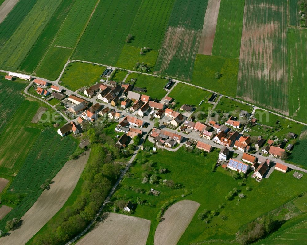 Aerial image Tiefenthal - Agricultural land and field boundaries surround the settlement area of the village in Tiefenthal in the state Bavaria, Germany