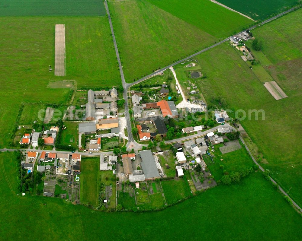 Aerial photograph Töppel - Agricultural land and field boundaries surround the settlement area of the village in Töppel in the state Saxony-Anhalt, Germany