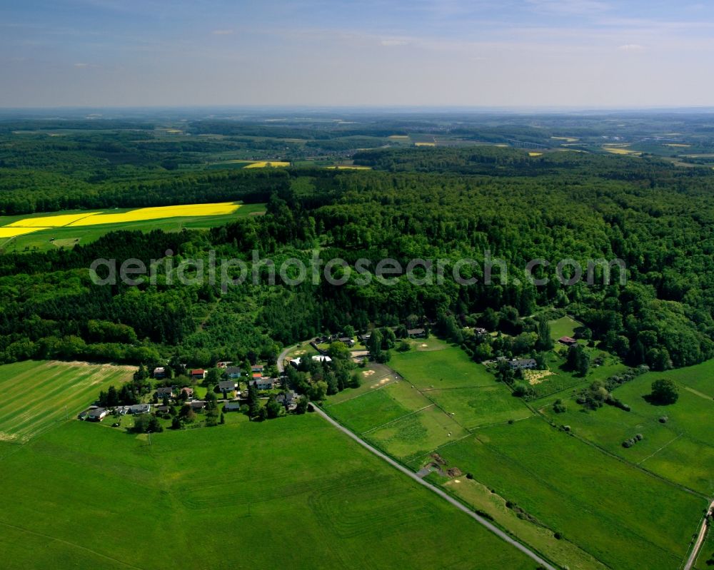 Aerial image Treis - Agricultural land and field boundaries surround the settlement area of the village in Treis in the state Hesse, Germany