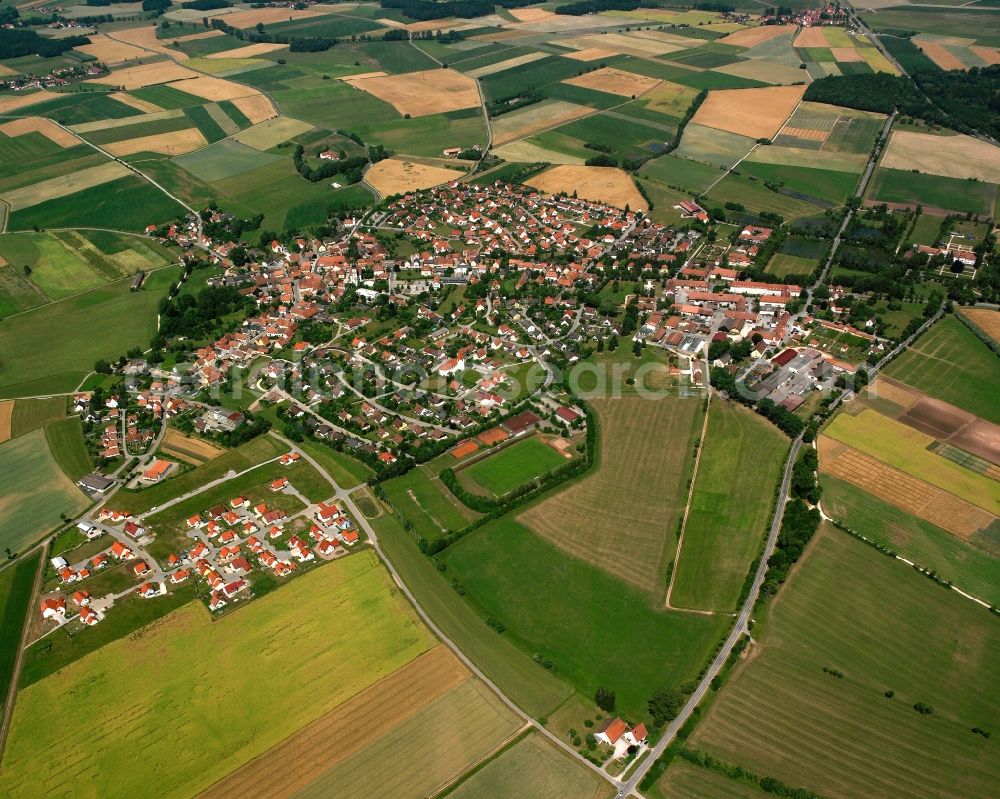 Aerial image Triesdorf - Agricultural land and field boundaries surround the settlement area of the village in Triesdorf in the state Bavaria, Germany