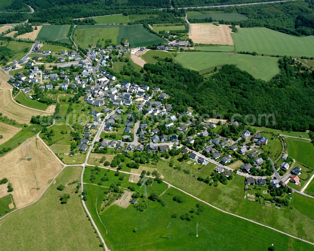 Aerial photograph Udenhausen - Agricultural land and field boundaries surround the settlement area of the village in Udenhausen in the state Rhineland-Palatinate, Germany