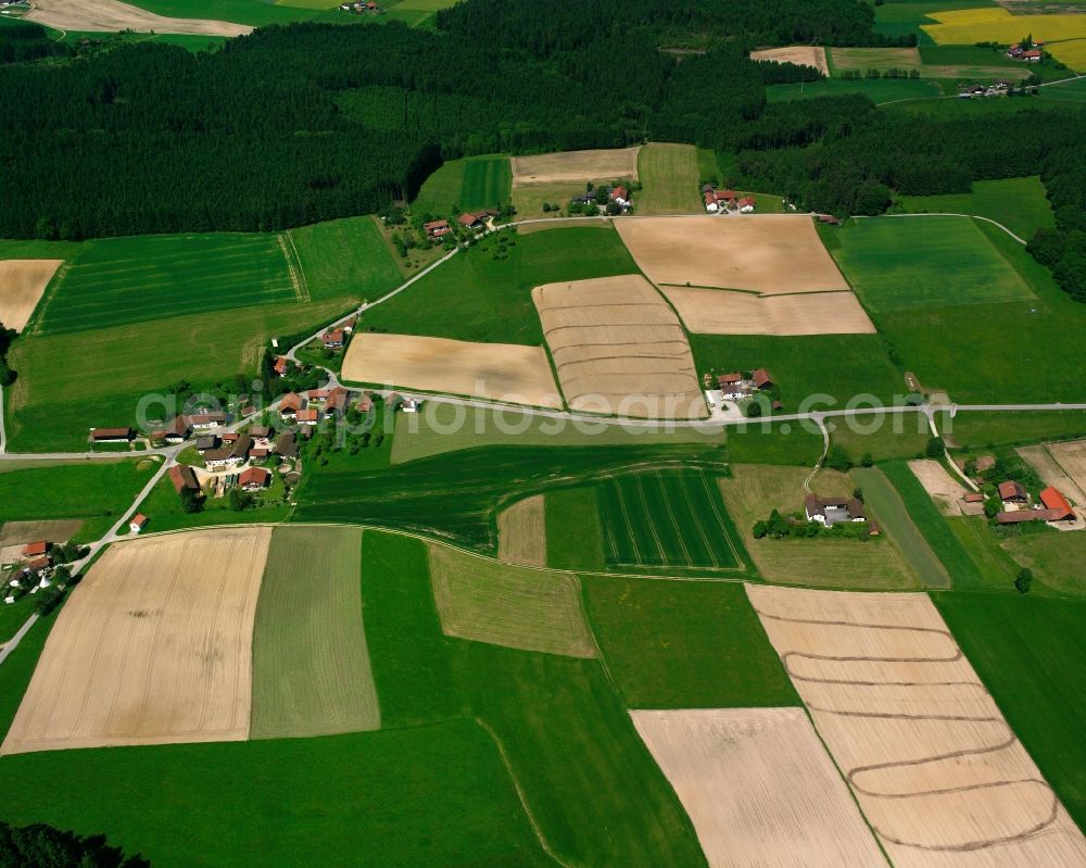 Aerial image Unterbubach - Agricultural land and field boundaries surround the settlement area of the village in Unterbubach in the state Bavaria, Germany