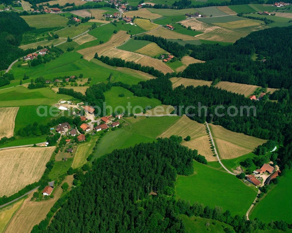 Unterschellnberg from the bird's eye view: Agricultural land and field boundaries surround the settlement area of the village in Unterschellnberg in the state Bavaria, Germany