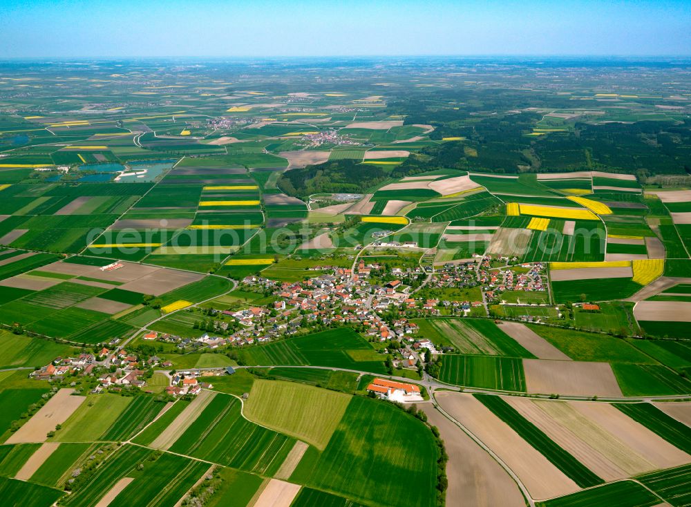 Aerial photograph Unterstadion - Agricultural land and field boundaries surround the settlement area of the village in Unterstadion in the state Baden-Wuerttemberg, Germany