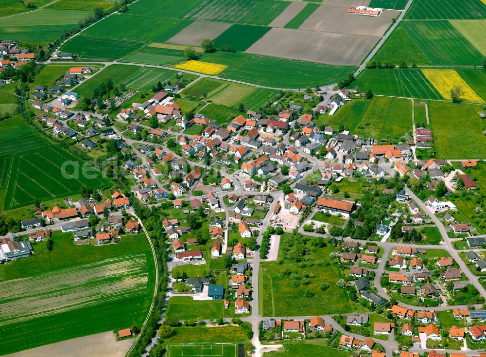 Unterstadion from the bird's eye view: Agricultural land and field boundaries surround the settlement area of the village in Unterstadion in the state Baden-Wuerttemberg, Germany