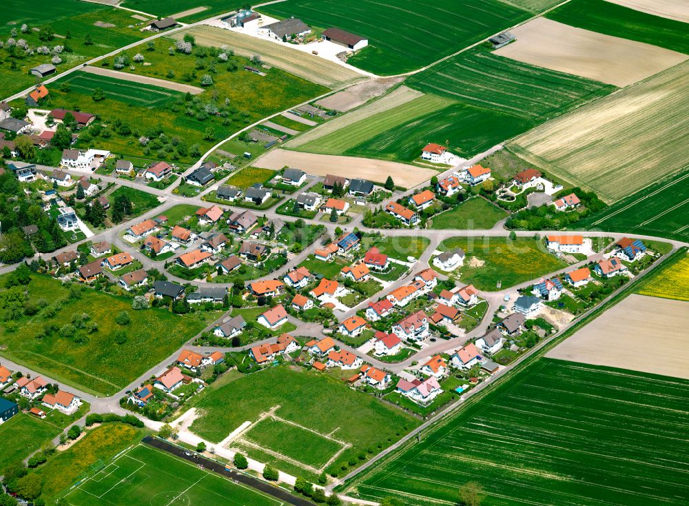 Aerial image Unterstadion - Agricultural land and field boundaries surround the settlement area of the village in Unterstadion in the state Baden-Wuerttemberg, Germany