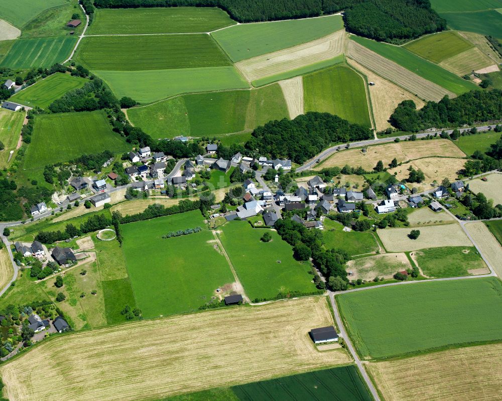 Aerial image Unzenberg - Agricultural land and field boundaries surround the settlement area of the village in Unzenberg in the state Rhineland-Palatinate, Germany