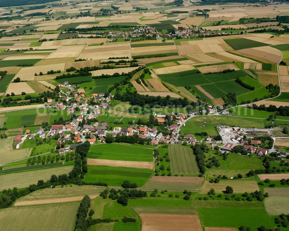 Aerial image Ursendorf - Agricultural land and field boundaries surround the settlement area of the village in Ursendorf in the state Baden-Wuerttemberg, Germany