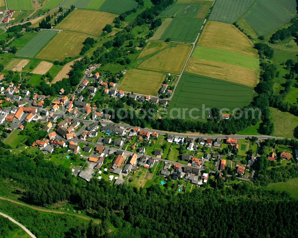 Aerial photograph Uschlag - Agricultural land and field boundaries surround the settlement area of the village in Uschlag in the state Lower Saxony, Germany