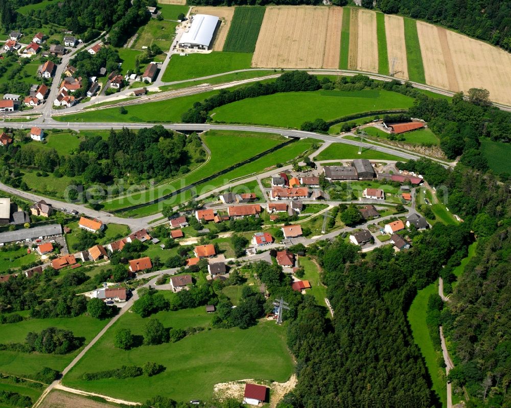 Aerial image Veringendorf - Agricultural land and field boundaries surround the settlement area of the village in Veringendorf in the state Baden-Wuerttemberg, Germany