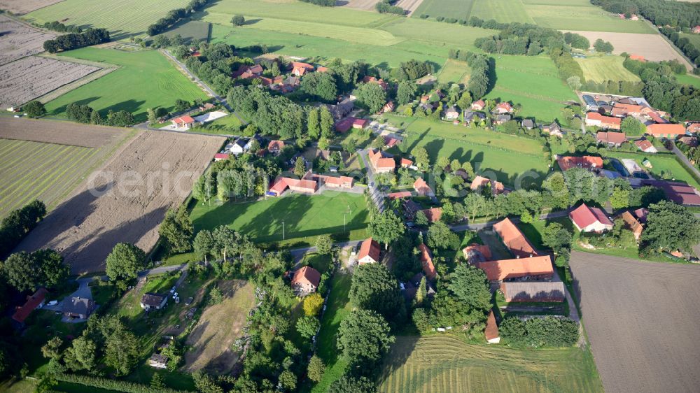 Aerial photograph Vethem - Agricultural land and field boundaries surround the settlement area of the village in Vethem in the state Lower Saxony, Germany