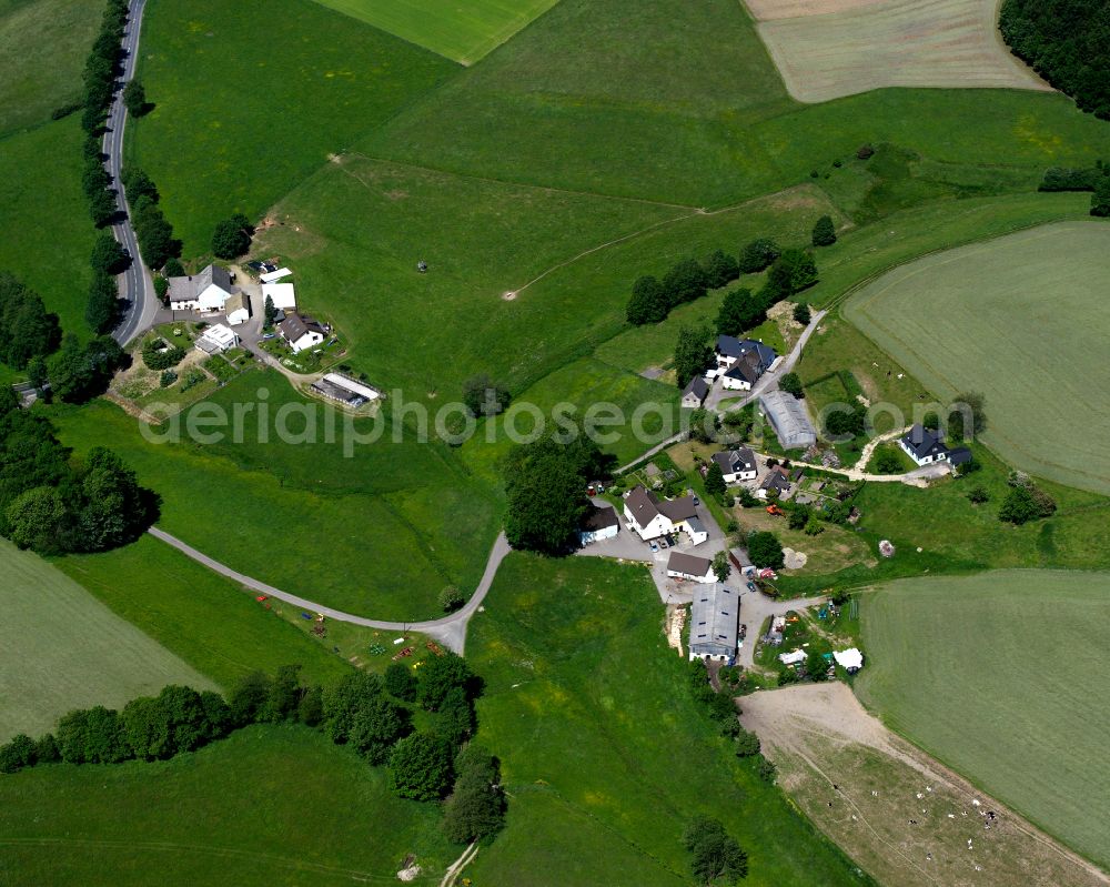 Aerial image Vollme - Agricultural land and field boundaries surround the settlement area of the village in Vollme in the state North Rhine-Westphalia, Germany