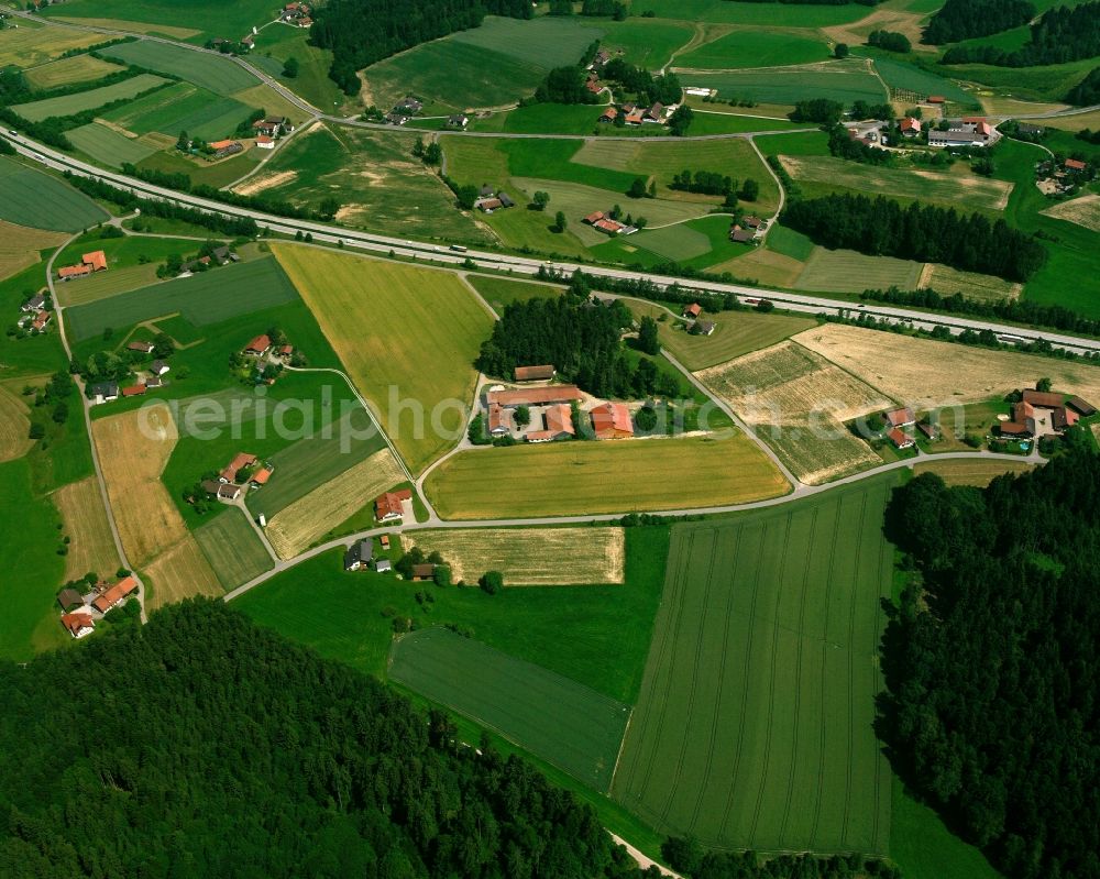 Aerial image Waidholz - Agricultural land and field boundaries surround the settlement area of the village in Waidholz in the state Bavaria, Germany