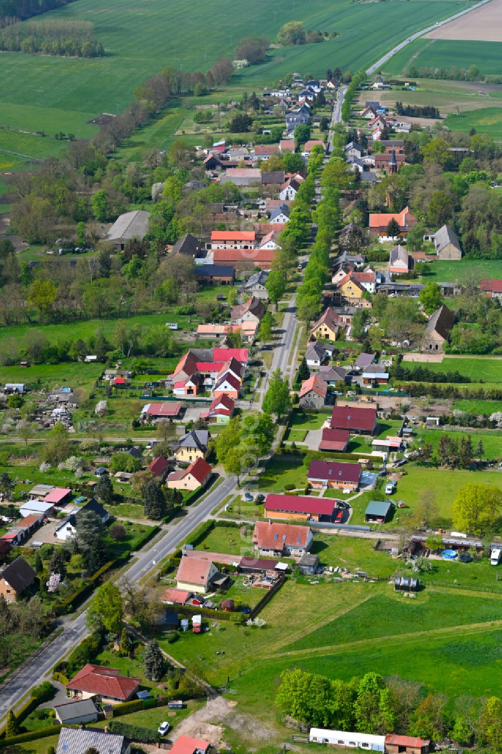 Aerial image Walchow - Agricultural land and field boundaries surround the settlement area of the village in Walchow in the state Brandenburg, Germany