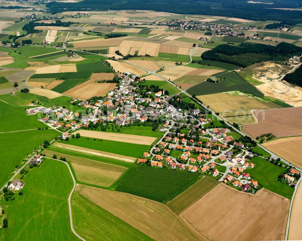 Aerial photograph Wald - Agricultural land and field boundaries surround the settlement area of the village in Wald in the state Baden-Wuerttemberg, Germany