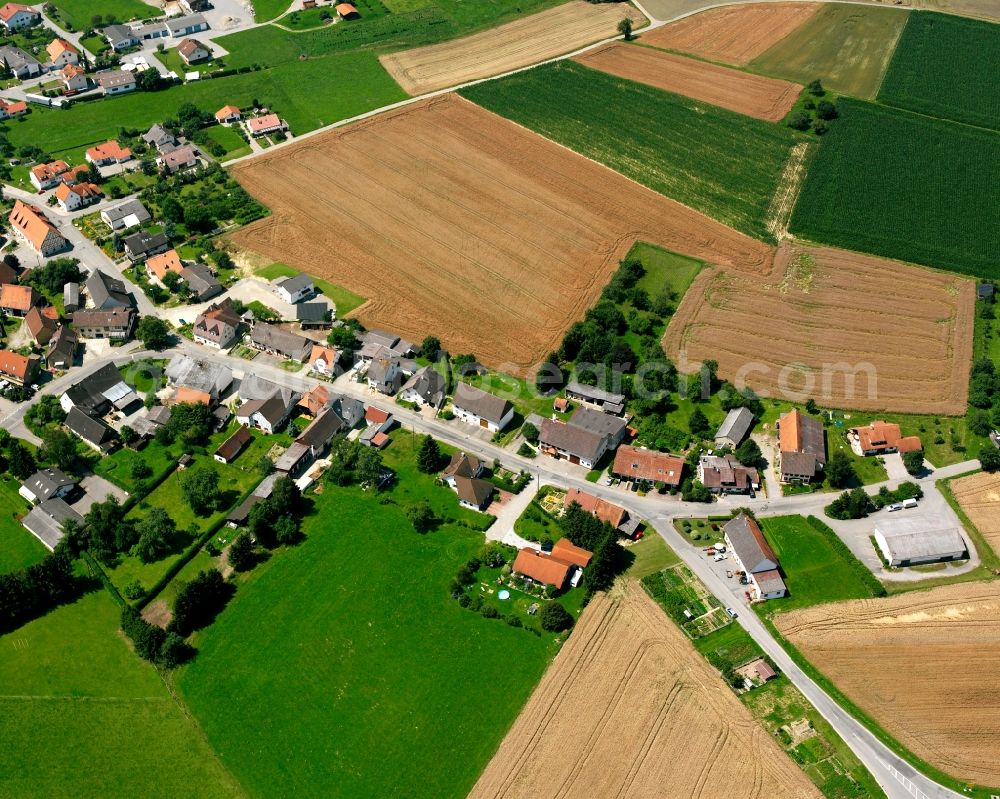 Aerial image Wald - Agricultural land and field boundaries surround the settlement area of the village in Wald in the state Baden-Wuerttemberg, Germany