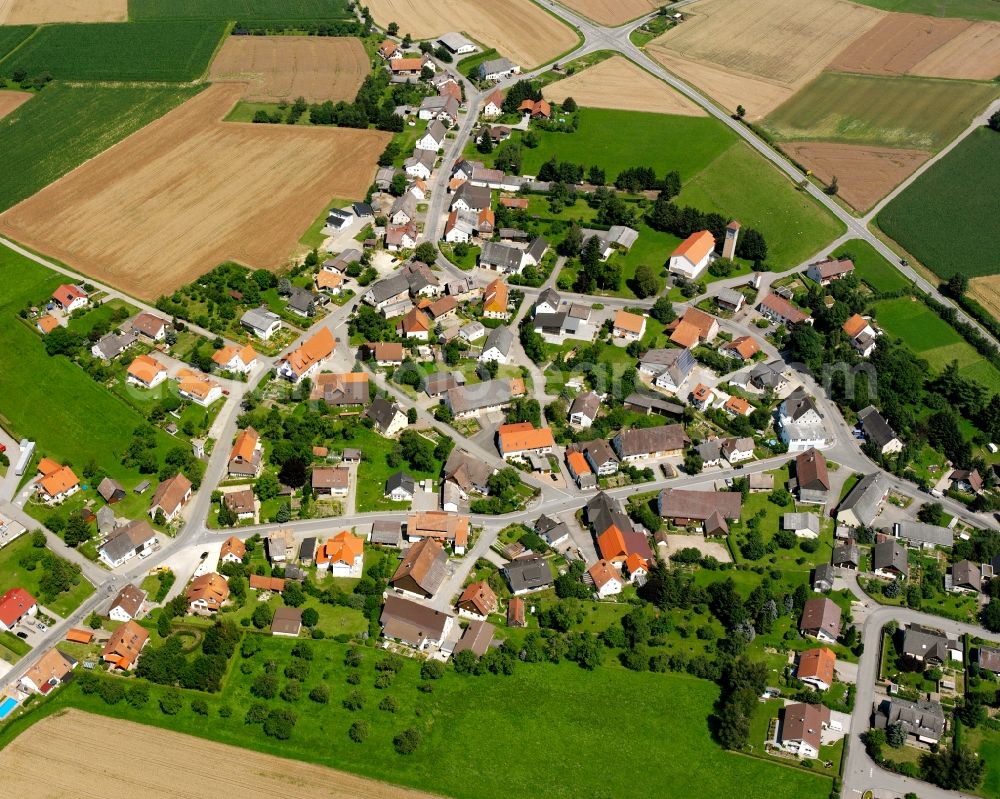 Aerial photograph Wald - Agricultural land and field boundaries surround the settlement area of the village in Wald in the state Baden-Wuerttemberg, Germany