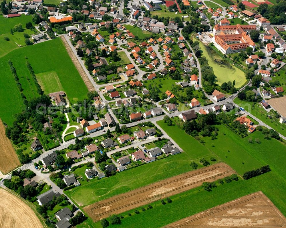 Aerial image Wald - Agricultural land and field boundaries surround the settlement area of the village in Wald in the state Baden-Wuerttemberg, Germany