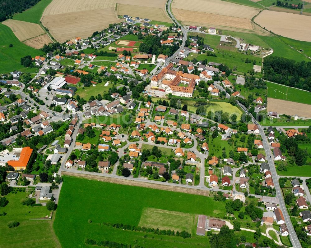 Aerial photograph Wald - Agricultural land and field boundaries surround the settlement area of the village in Wald in the state Baden-Wuerttemberg, Germany