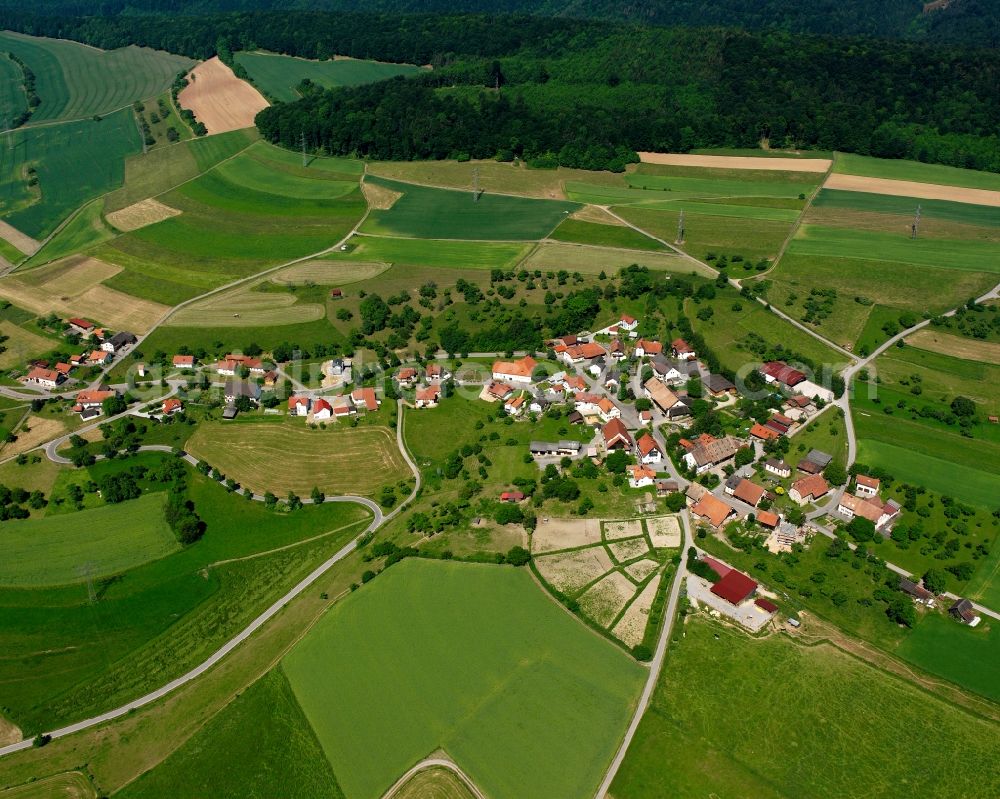 Aerial image Waldshut-Tiengen - Agricultural land and field boundaries surround the settlement area of the village in Waldshut-Tiengen in the state Baden-Wuerttemberg, Germany