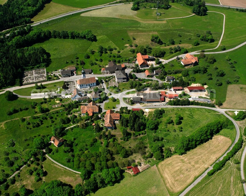 Aerial image Waldshut-Tiengen - Agricultural land and field boundaries surround the settlement area of the village in Waldshut-Tiengen in the state Baden-Wuerttemberg, Germany