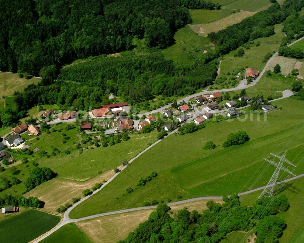 Aerial photograph Waldshut-Tiengen - Agricultural land and field boundaries surround the settlement area of the village in Waldshut-Tiengen in the state Baden-Wuerttemberg, Germany