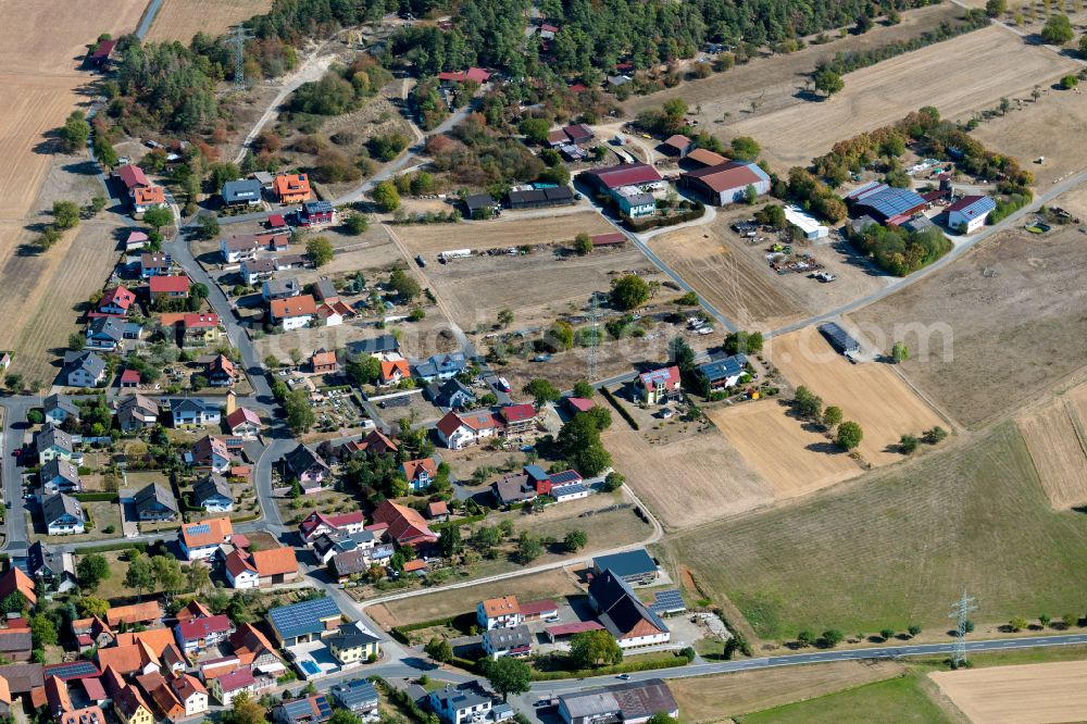 Aerial image Waldzell - Agricultural land and field boundaries surround the settlement area of the village in Waldzell in the state Bavaria, Germany