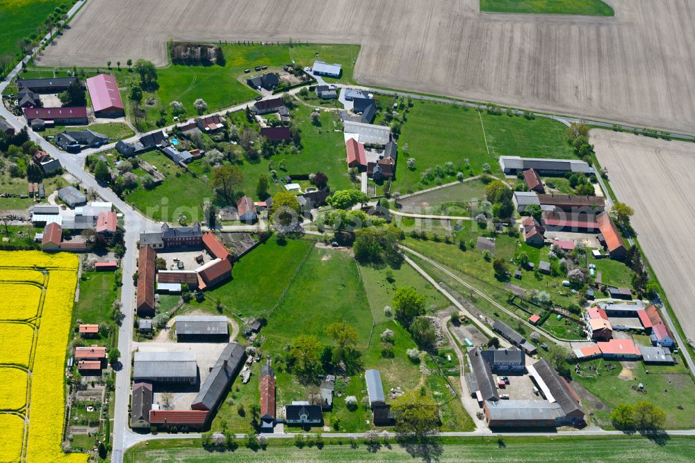 Aerial image Wallstawe - Agricultural land and field boundaries surround the settlement area of the village in Wallstawe in the state Saxony-Anhalt, Germany