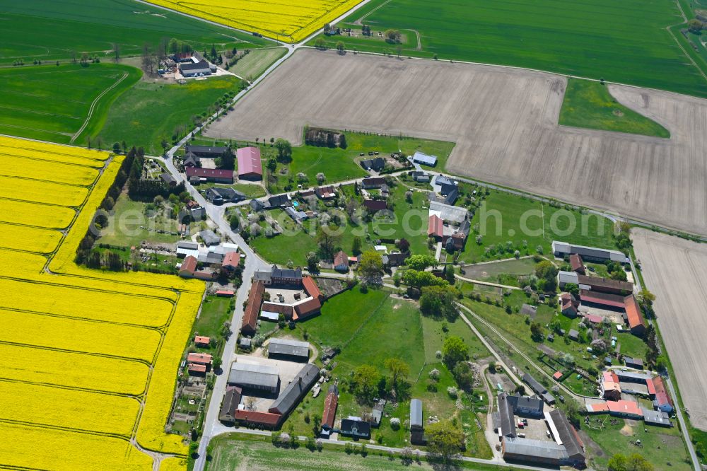 Aerial photograph Wallstawe - Agricultural land and field boundaries surround the settlement area of the village in Wallstawe in the state Saxony-Anhalt, Germany