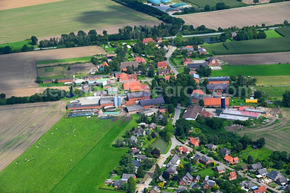 Aerial photograph Wangelau - Agricultural land and field boundaries surround the settlement area of the village in Wangelau in the state Schleswig-Holstein, Germany