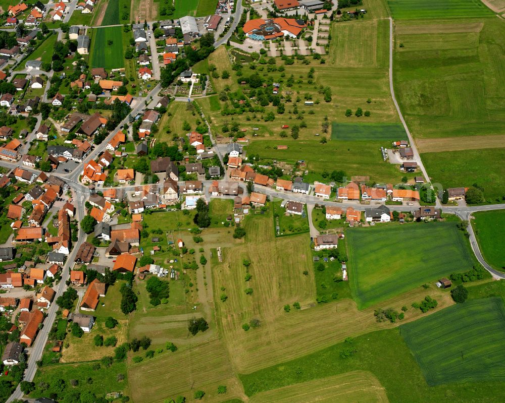 Aerial image Wart - Agricultural land and field boundaries surround the settlement area of the village in Wart in the state Baden-Wuerttemberg, Germany