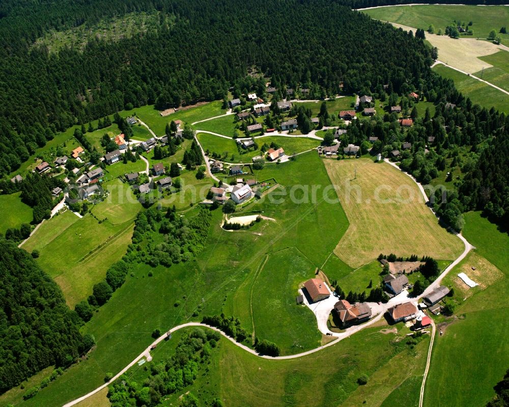 Aerial photograph Wehrhalden - Agricultural land and field boundaries surround the settlement area of the village in Wehrhalden in the state Baden-Wuerttemberg, Germany