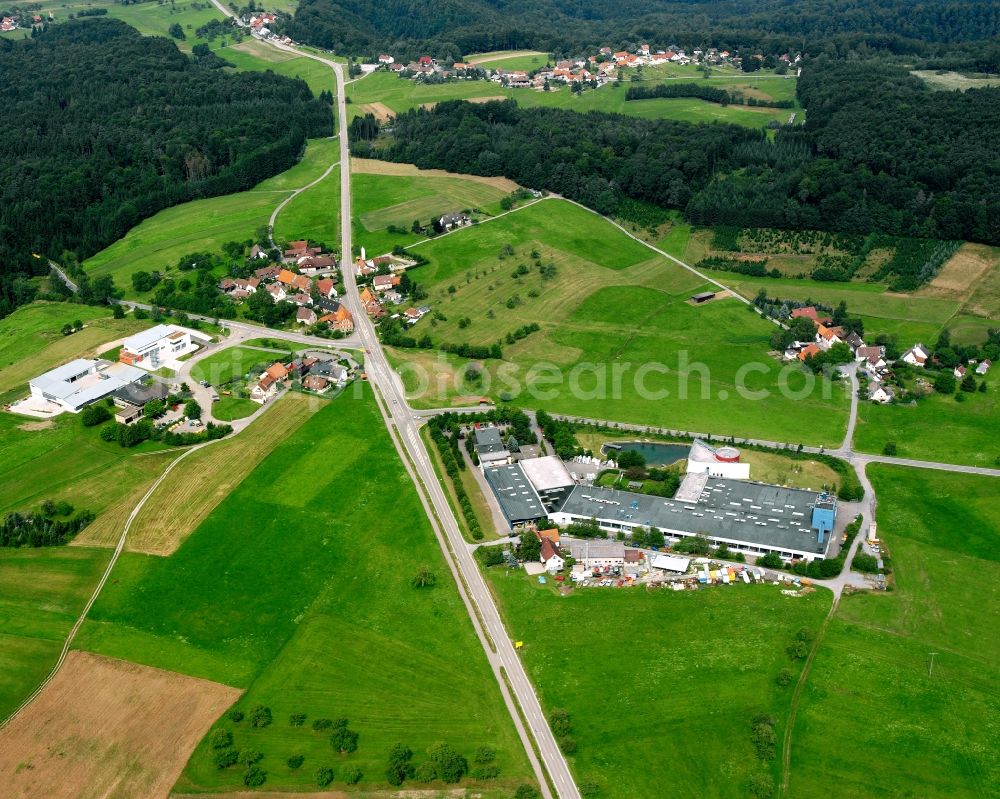 Aerial image Weihenbronn - Agricultural land and field boundaries surround the settlement area of the village in Weihenbronn in the state Baden-Wuerttemberg, Germany