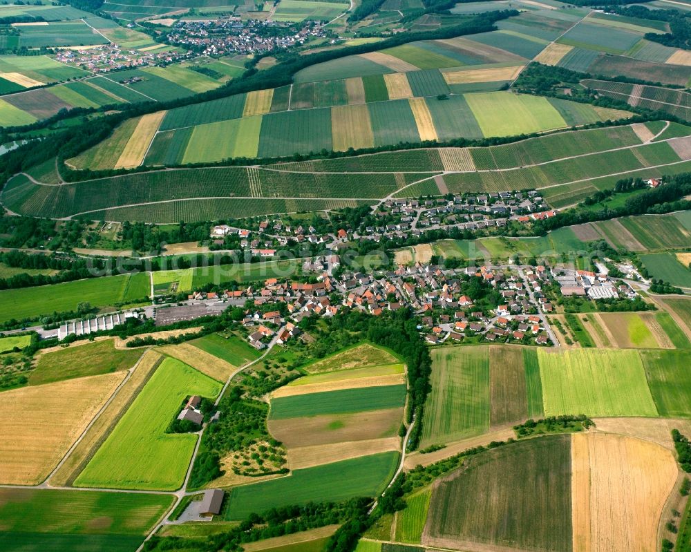 Aerial image Weiler - Agricultural land and field boundaries surround the settlement area of the village in Weiler in the state Baden-Wuerttemberg, Germany