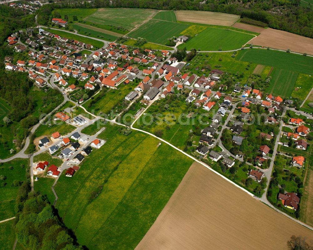 Aerial image Weiler - Agricultural land and field boundaries surround the settlement area of the village in Weiler in the state Baden-Wuerttemberg, Germany