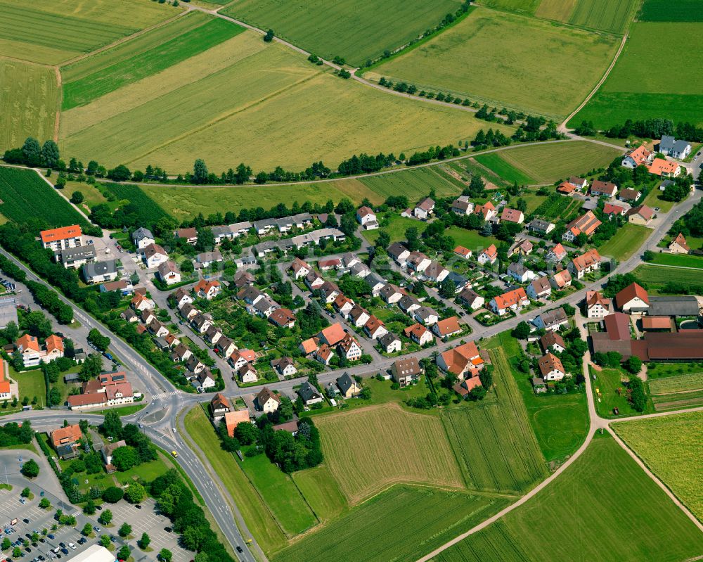 Aerial image Weilheim - Agricultural land and field boundaries surround the settlement area of the village in Weilheim in the state Baden-Wuerttemberg, Germany