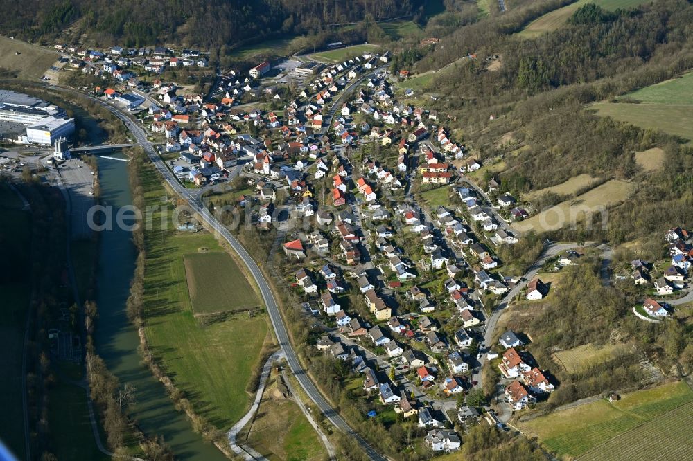 Weißbach from the bird's eye view: Agricultural land and field boundaries surround the settlement area of the village in Weißbach in the state Baden-Wuerttemberg, Germany