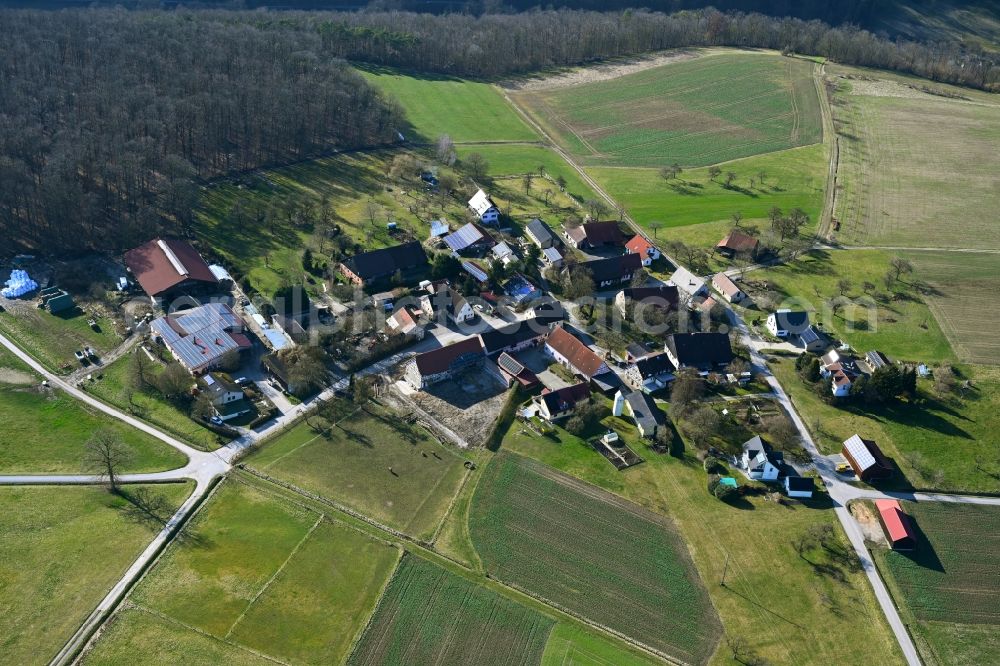 Aerial photograph Weißbach - Agricultural land and field boundaries surround the settlement area of the village in Weißbach in the state Baden-Wuerttemberg, Germany