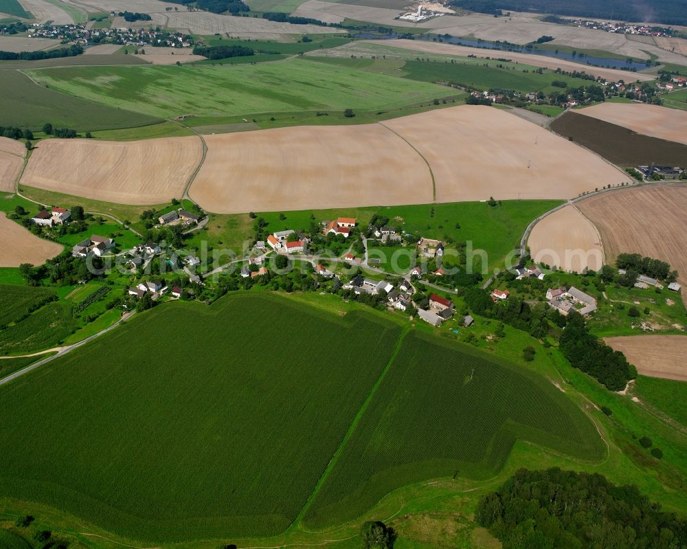 Aerial photograph Weißbach - Agricultural land and field boundaries surround the settlement area of the village in Weißbach in the state Saxony, Germany