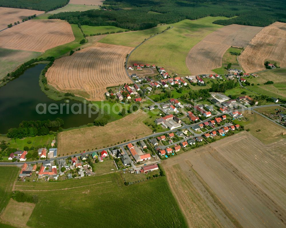 Welxande from the bird's eye view: Agricultural land and field boundaries surround the settlement area of the village in Welxande in the state Saxony, Germany