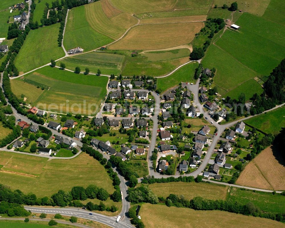 Aerial image Wemlighausen - Agricultural land and field boundaries surround the settlement area of the village in Wemlighausen in the state North Rhine-Westphalia, Germany