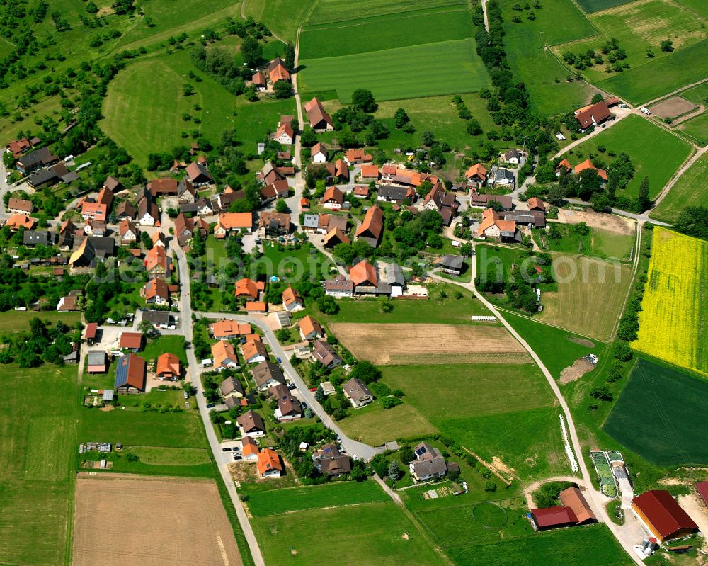 Aerial image Wenden - Agricultural land and field boundaries surround the settlement area of the village in Wenden in the state Baden-Wuerttemberg, Germany